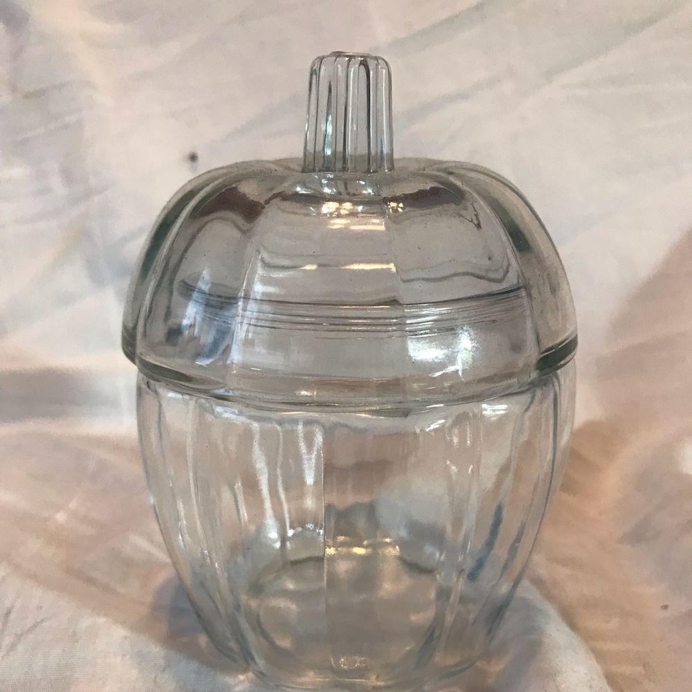 Vintage Clear Glass Apple Candy Dish Jar & Lid